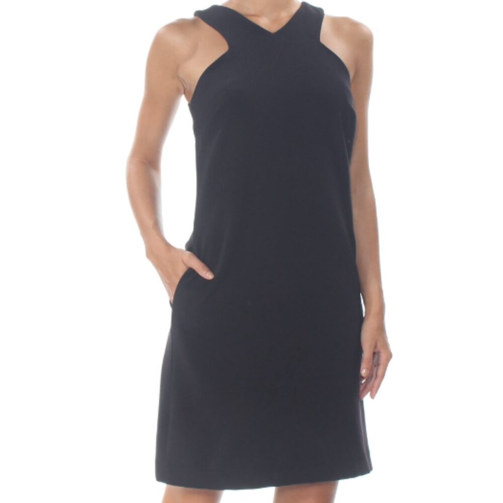 BAR III Black Grecian Neckline Mini A-Line Dress